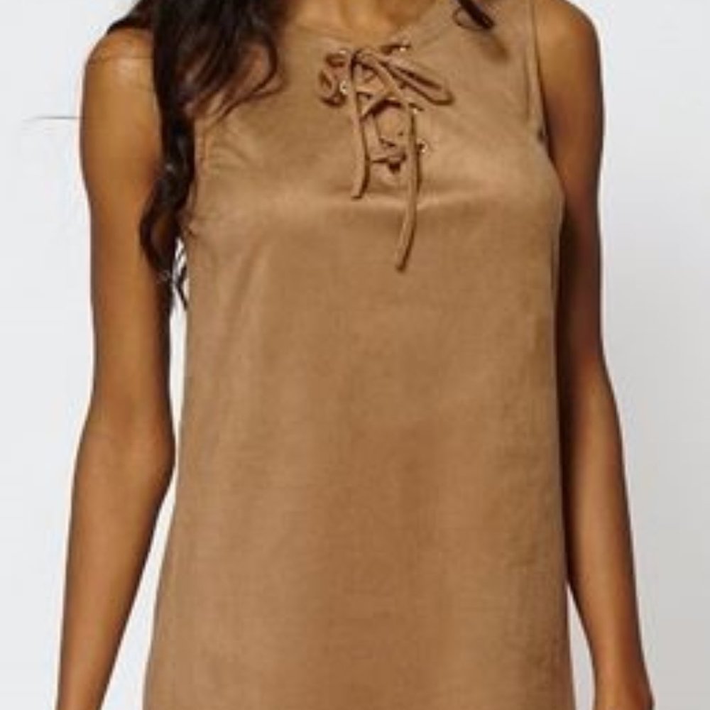 BeBop Faux Suede Sleeveless Lace Up Front Mini Dress